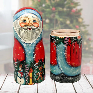 Santa Candle Holder Hand-Painted Wooden Bottle Holder, Wine Box, Tall Gift Box by G. DeBrekht - Christmas: Santa Snowman Decor - 1901712