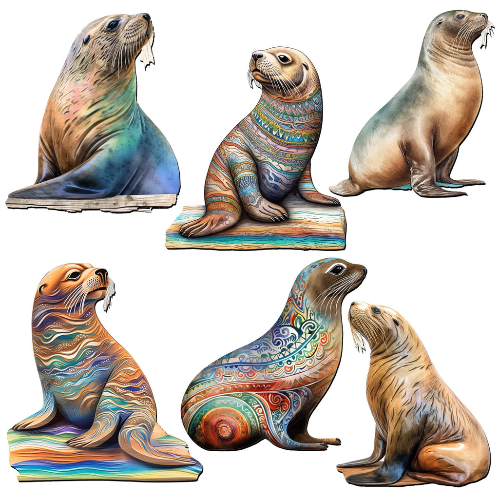 Coastal Sea Lions Decorative Eco Wood Magnets Set of 6 by G. Debrekht - Wildlife Decor - 8090112G-S6