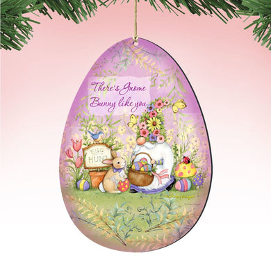 Bunny Garden Gnome Egg Wooden Ornaments by Susan Winget - Easter Spring Decor - 8471121-SW