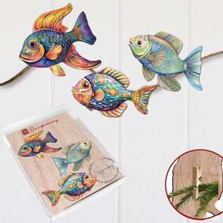 Coastal Fish Clip-On Eco Wood Decorative Ornaments Set of 3 by G. Debrekht - Coastal Decor - 8091034C-S3