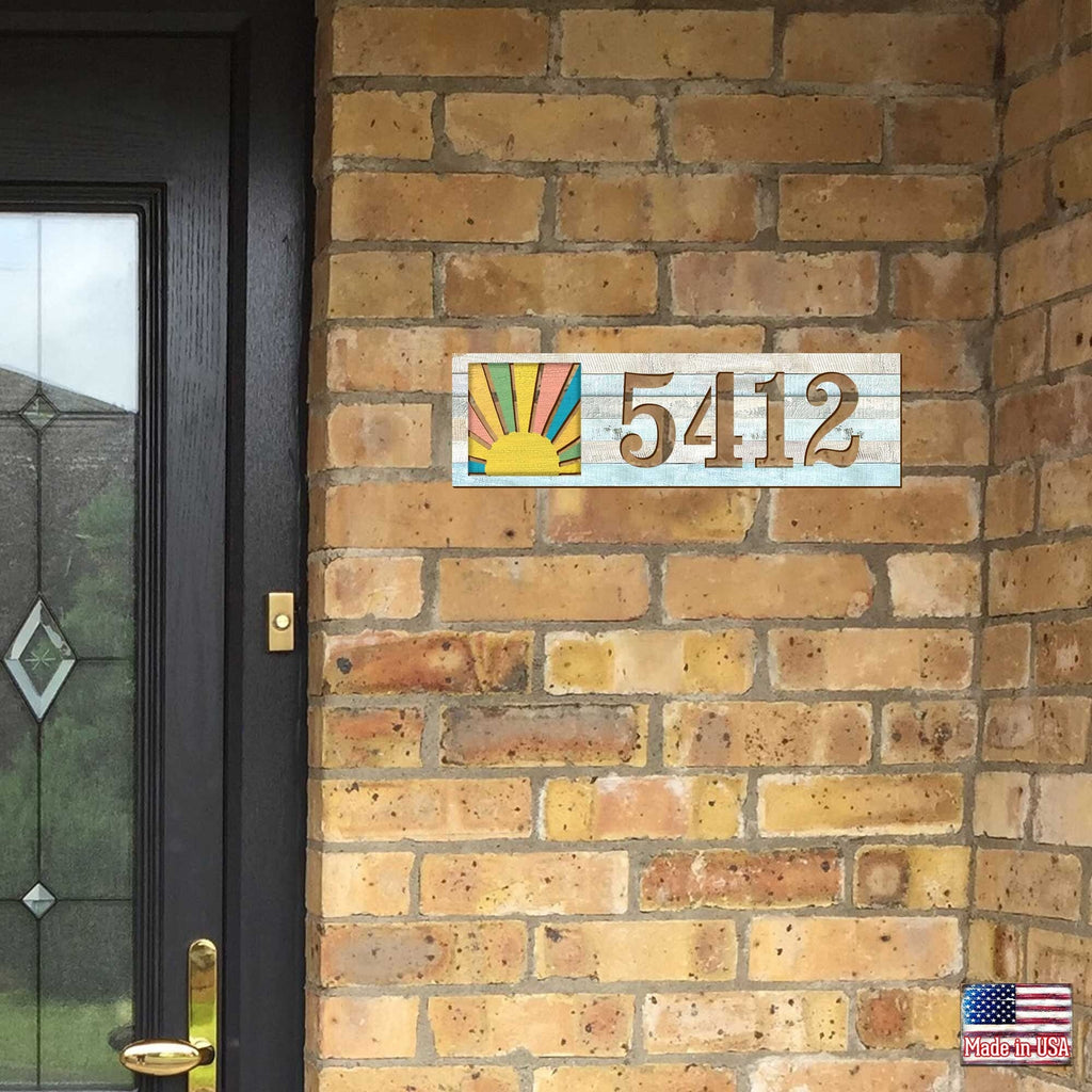 Address Sign - House Numbers for Housewarming - Sunrise Wooden Plaque - Custom Home Sign - MA989821B