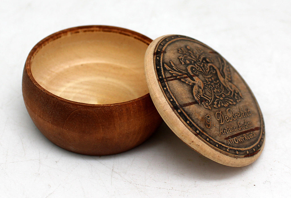 G.DeBrekht Wood Carved Birch Bark inlay Jewelry and Pills Box 2