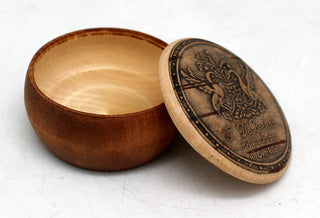 G.DeBrekht Wood Carved Birch Bark inlay Jewelry and Pills Box 2