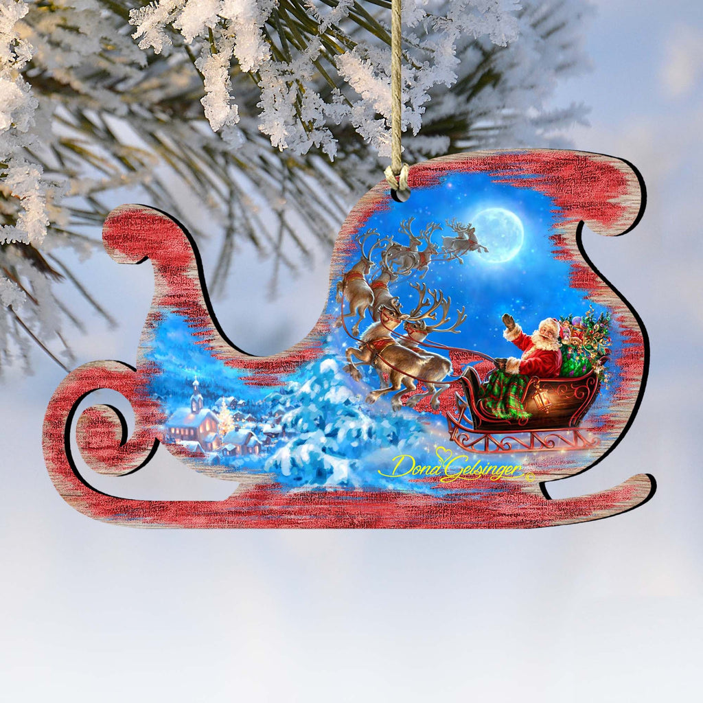 Santa Magical Flight Wooden Ornaments by Gelsinger - Christmas Santa Snowman Decor - 8161020-1314