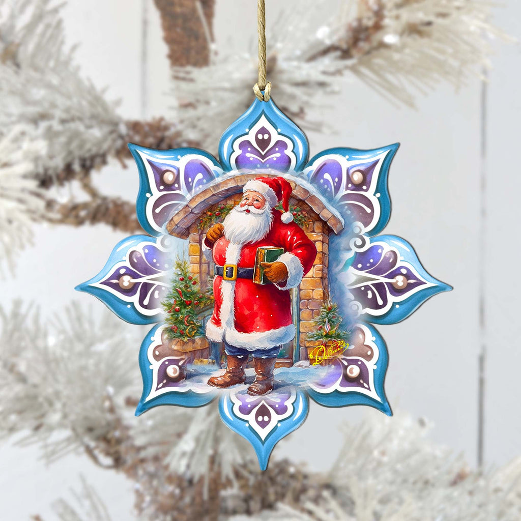 Santa with Book Snowflake Large Wooden Ornament by G. Debrekht - Christmas Santa Snowman Decor - 8688420M