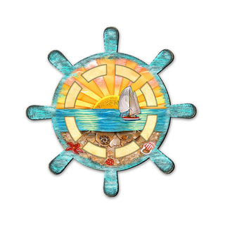 Captains Wheel Coastal Outdoor Door Decor by G. DeBrekht - Coastal Holiday Decor - 8198536H