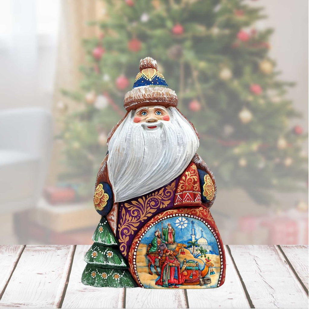 The Journey of the Three Kings Santa Hand-Painted WOODCARVED Figurine by G. DeBrekht - Nativity Holiday Decor - 8206013