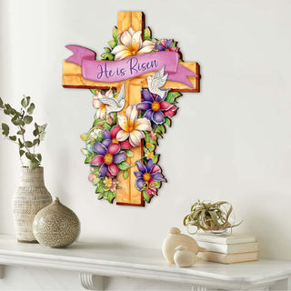 He is Risen Wooden Cross by G. Debrekht - Easter Spring Decor - 88162