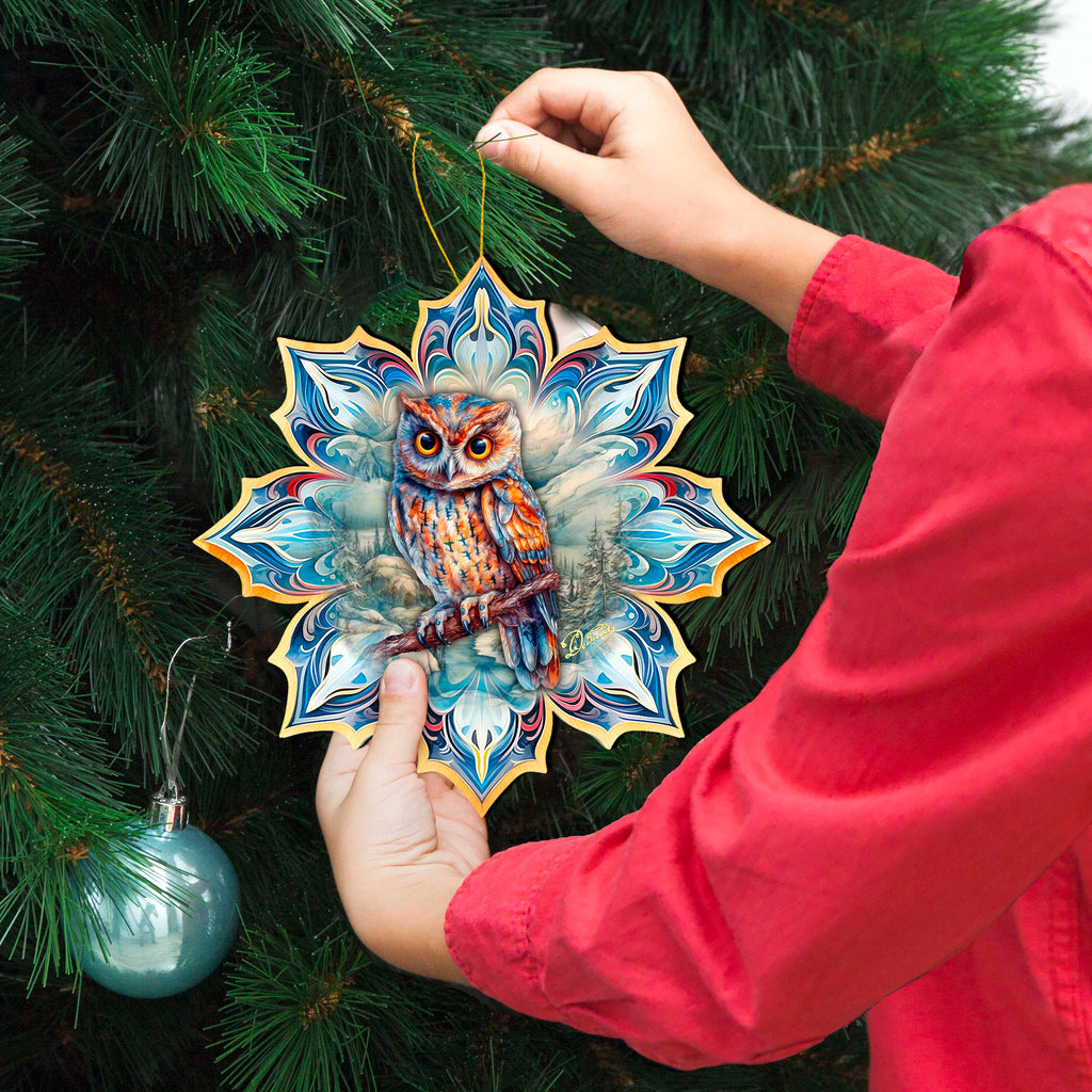 Great Horned Owl Snowflake Large Wooden Ornament by G. Debrekht - Nature Wildlife Decor - 8688436M
