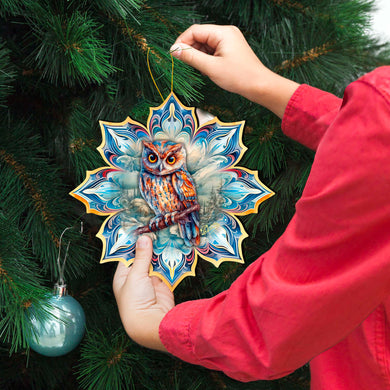 Great Horned Owl Snowflake Large Wooden Ornament by G. Debrekht - Nature Wildlife Decor - 8688436M