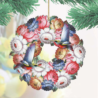 Birdy Floral Wreath Wooden Ornaments by G. DeBrekht - Easter Spring Decor - 8185312