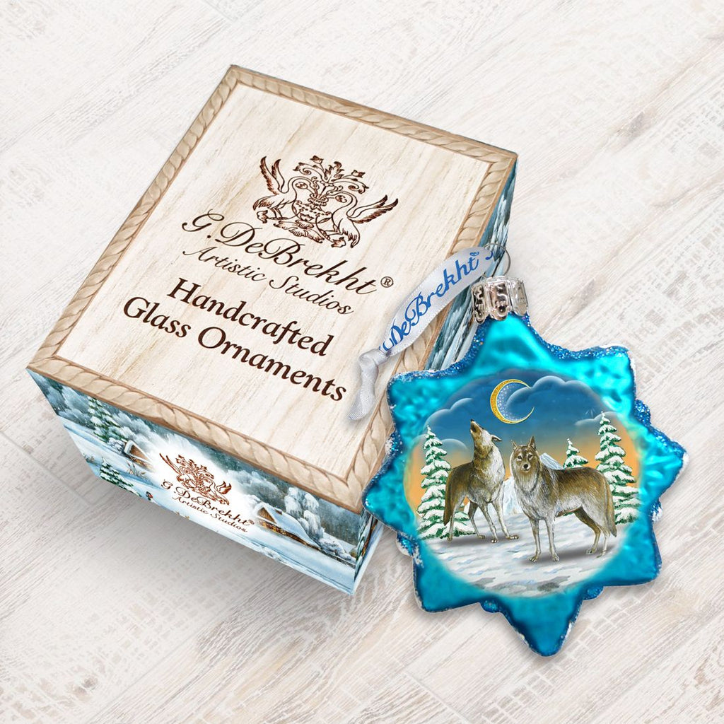 Wolves in The Winter Moon Mercury Glass Ornament by G. DeBrekht - Wildlife Holiday Decor - 771011