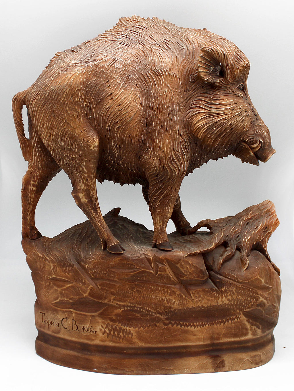 One-of-a-Kind Boar WOODCARVED Handpainted Figurine 15