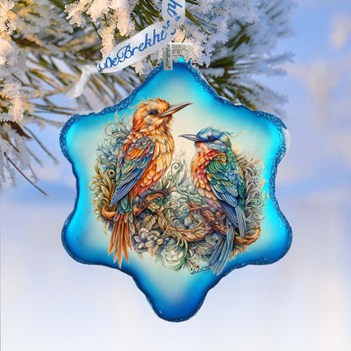 Colorful Birds Snowflake Glass Ornament by G. Debrekht - Wildlife Holiday Decor - 754-042