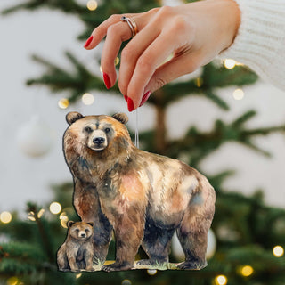 Grizzly Bear with Cub Wooden Ornaments by G.Debrekht - Wildlife Holiday Decor - 8710105-2
