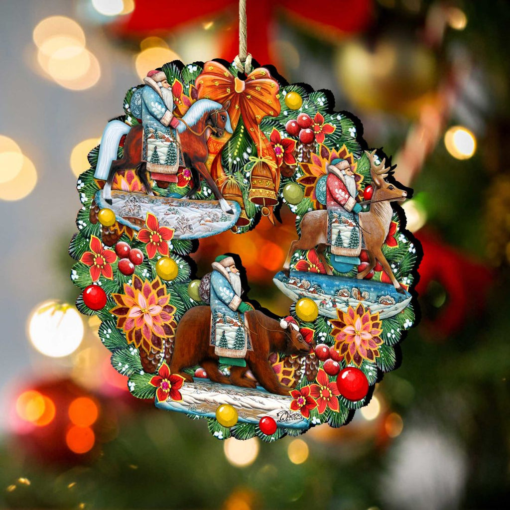 Traveling Santa Wreath Wooden Ornaments by G. DeBrekht - Christmas Decor - 8185307-2
