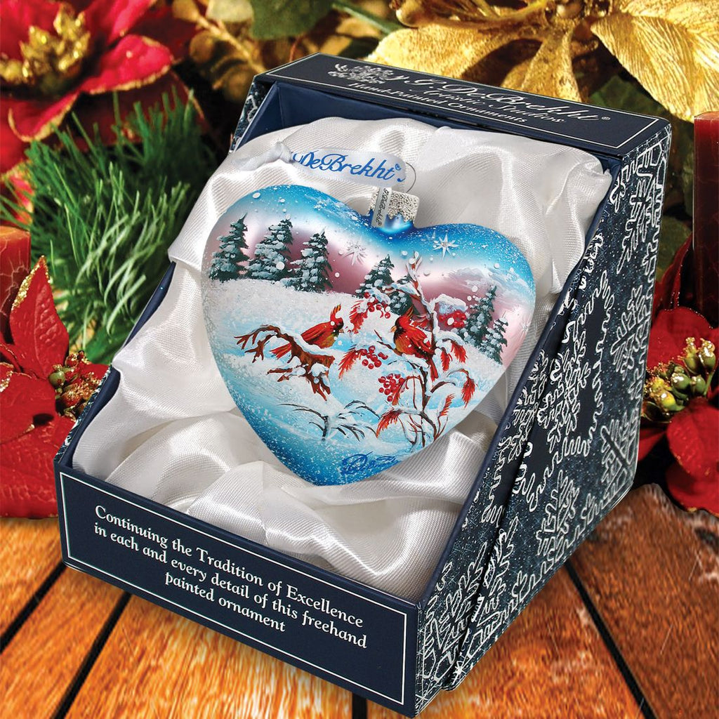 Winter Birds Heart Glass Ornament by G. DeBrekht - Christmas Decor - 73152