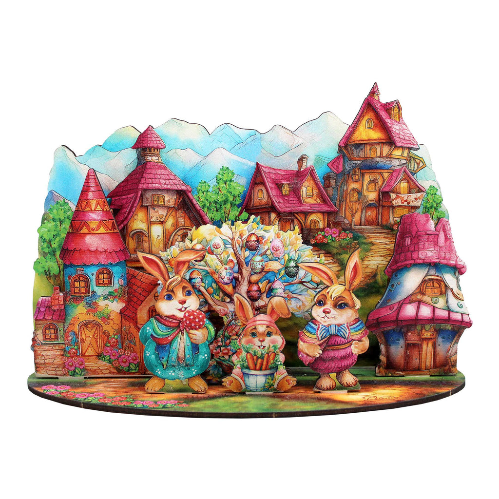 Easter Bunny Village Eco Wood Decorative Village Eco Wood Set by G. Debrekht Easter Spring Decor - 852769
