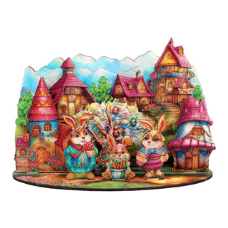 Easter Bunny Village Eco Wood Decorative Village Eco Wood Set by G. Debrekht Easter Spring Decor - 852769
