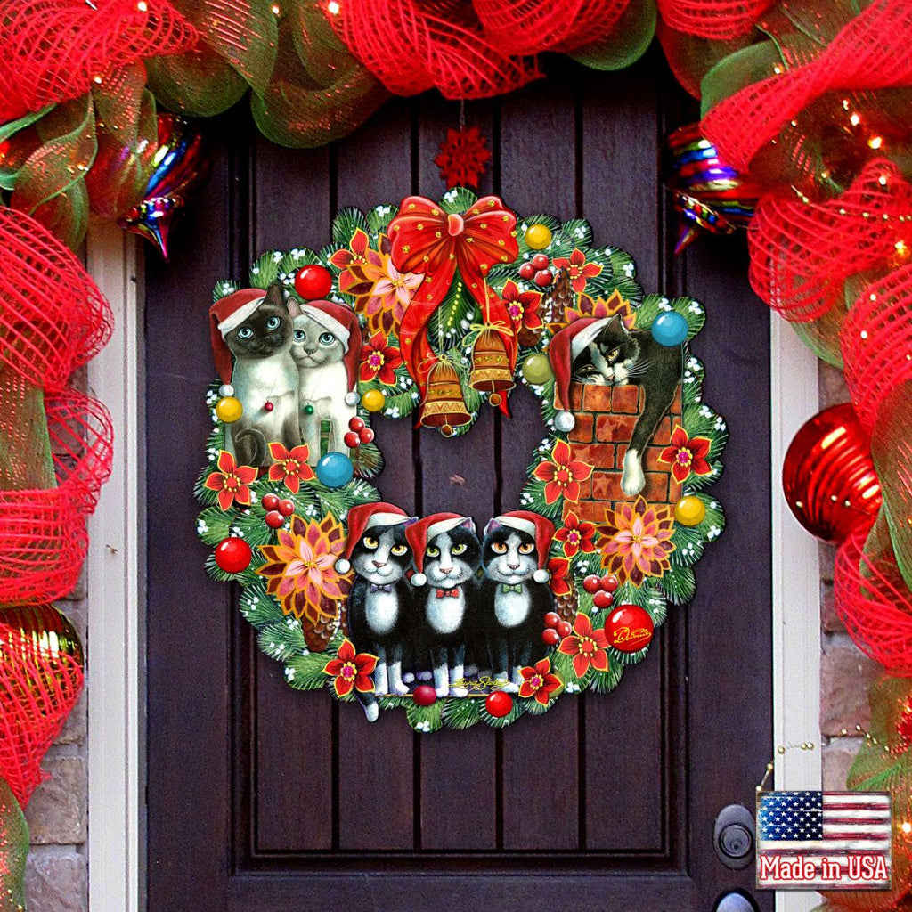 Christmas Friends Kitty Door Wreath by G. DeBrekht - Pets Dog and Cats Decor - 8185307-5H-SL