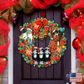 Christmas Friends Kitty Door Wreath by G. DeBrekht - Pets Dog and Cats Decor - 8185307-5H-SL