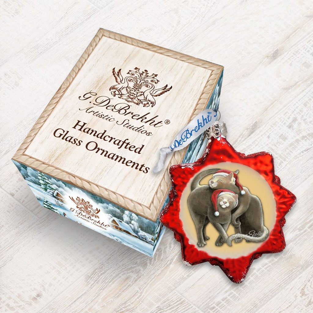 Christmas Cuddling Kitties Mercury Glass Ornament by Laura Seeley - Pets Dog and Cats Decor - 779213-2068