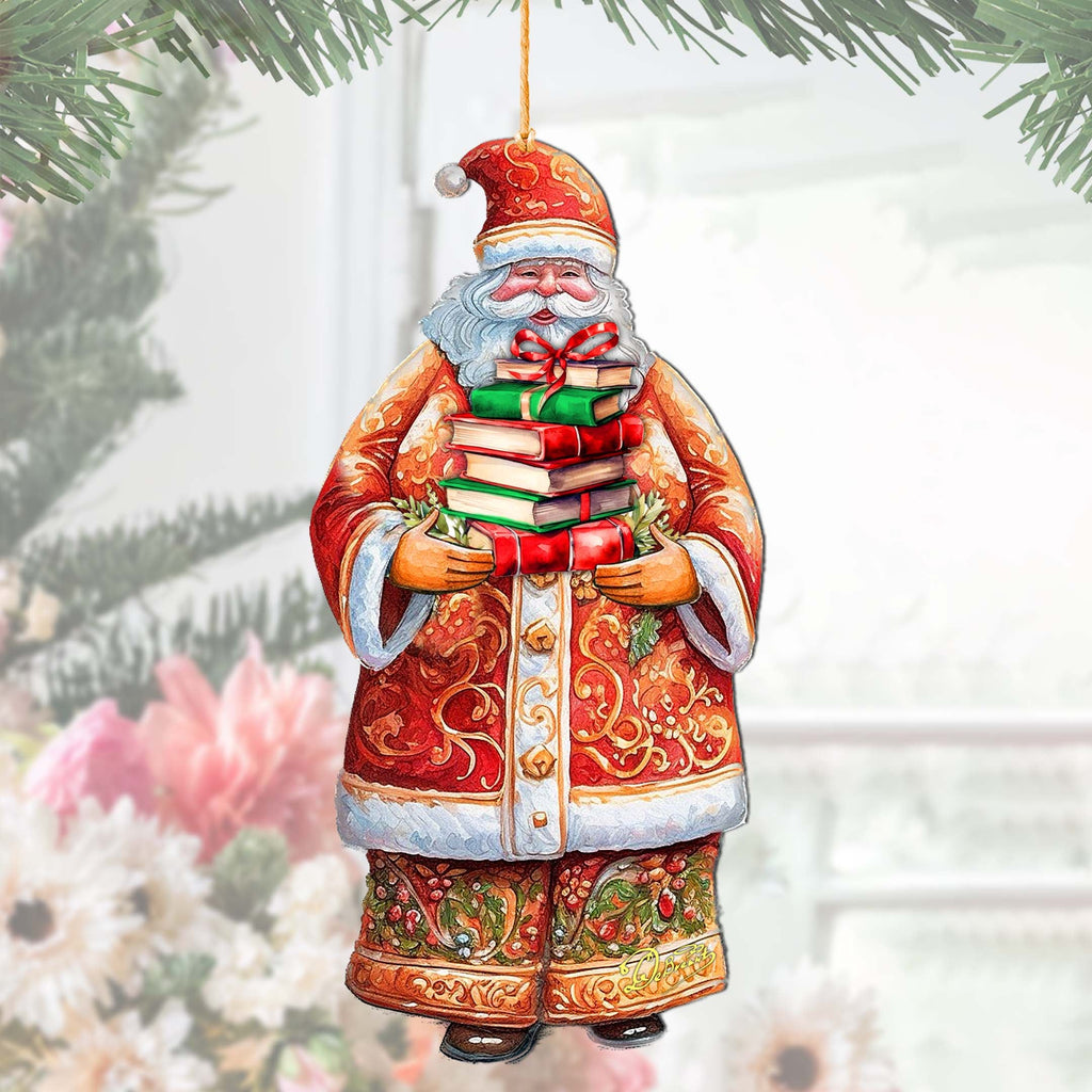 Santa's Book Collection Wooden Ornaments by G. Debrekht - Christmas Santa Snowman Decor - 8691405