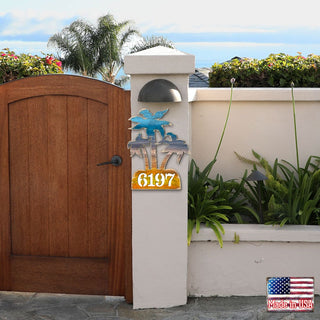 Palm Coastal Trees Personalized House Number Sign by G. Debrekht - Coastal Sea-Life Decor - Handcrafted Wooden Handcrafted Wooden Address Sign - MA8198415