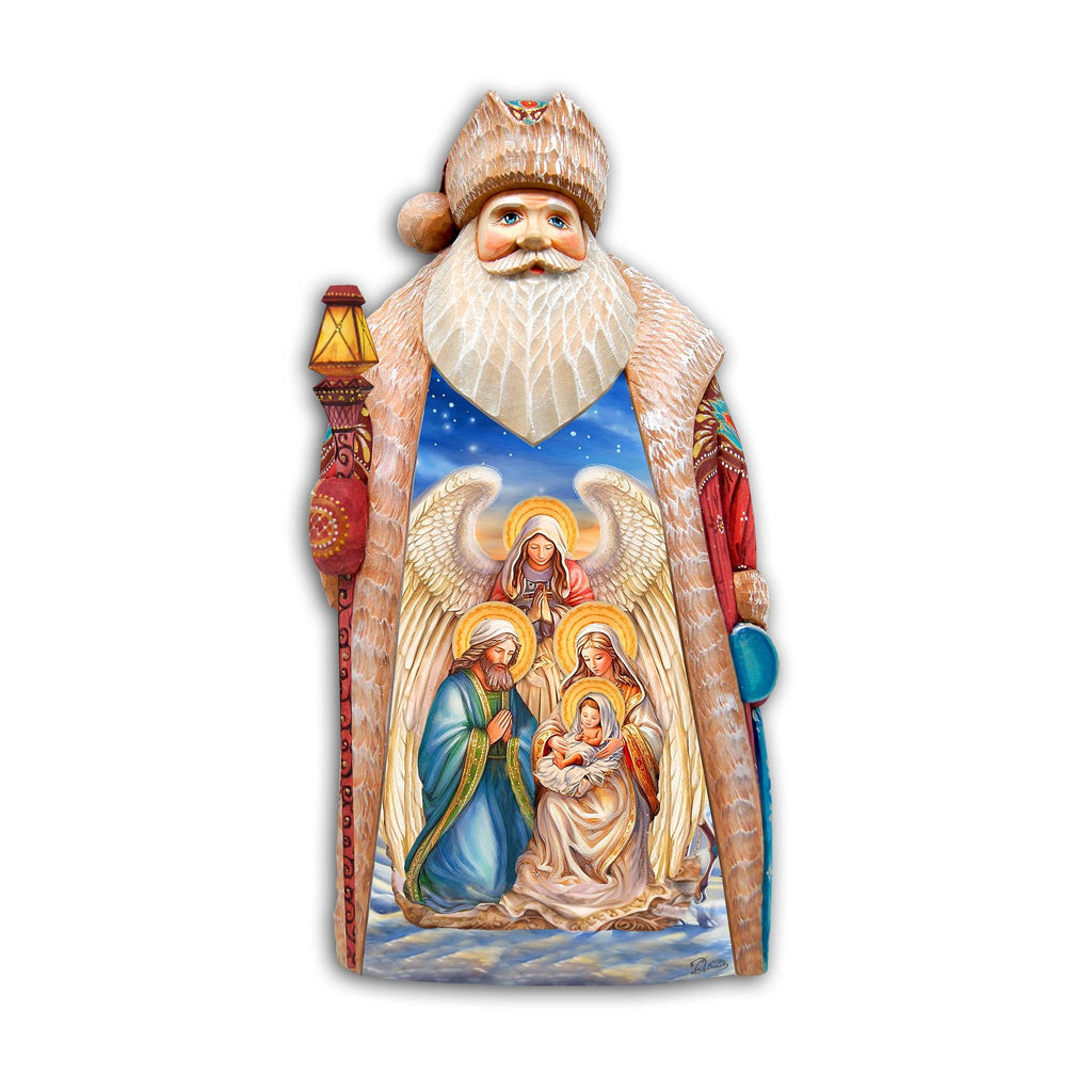 Nativity with Angel Santa Hand-Painted WOODCARVED Masterpiece by G. DeBrekht - Nativity Holiday Decor - 210232SE