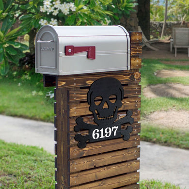 Skull and Bones Wooden Personalized House Number Sign by G. Debrekht - Thanksgiving Halloween Decor - Handcrafted Wooden Address Sign - MA8198443