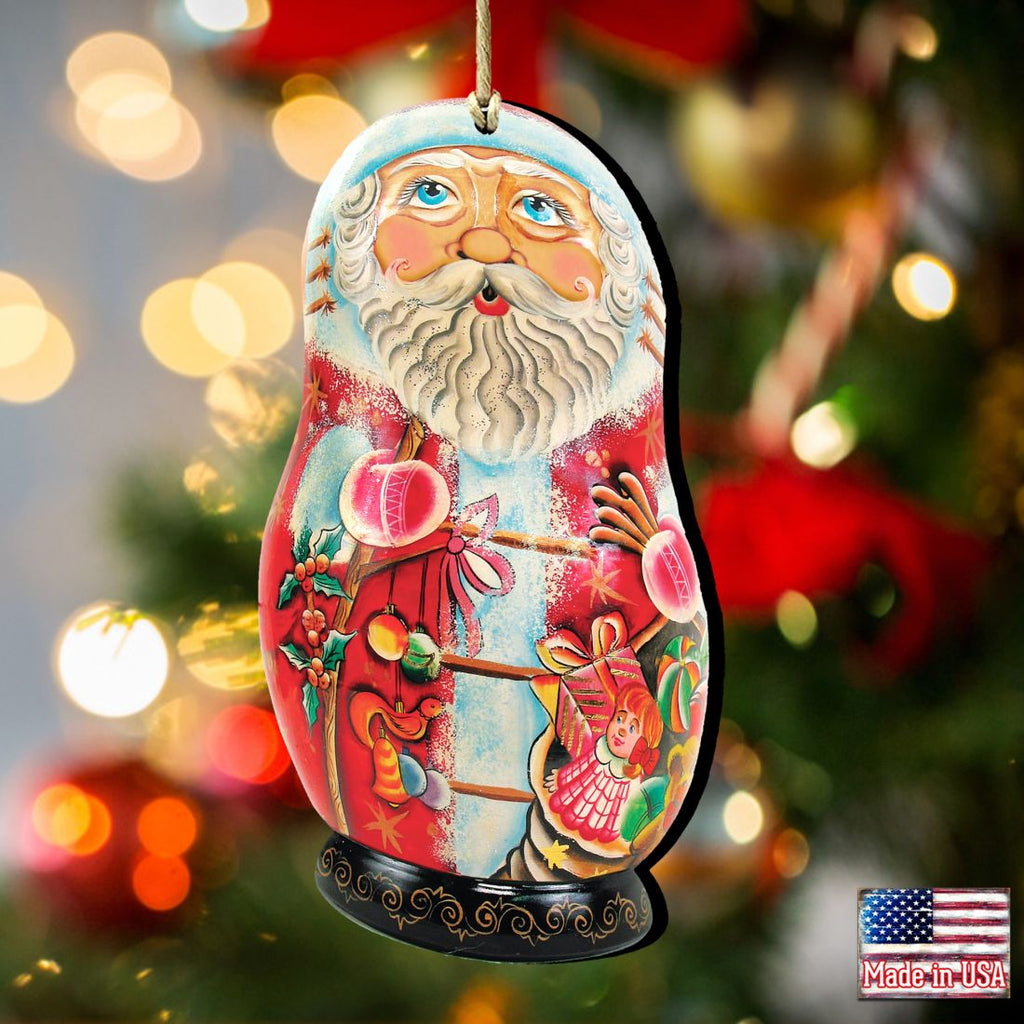 Gift Santa Nesting Doll Wooden Ornaments by G. DeBrekht - Christmas Santa Snowman Decor - 8110712