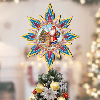 American-inspired Santa Tree Topper Wooden Decor by G. Debrekht - Santa Snowman Decor - 89523