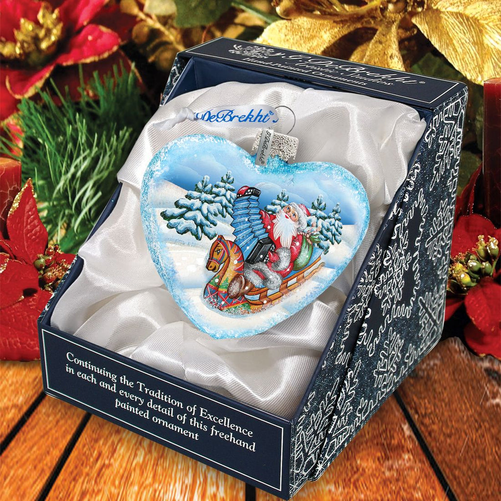 Accordion Santa Glass Ornament by G. Debrekht - Christmas Santa and Snowman Decor - 753-007