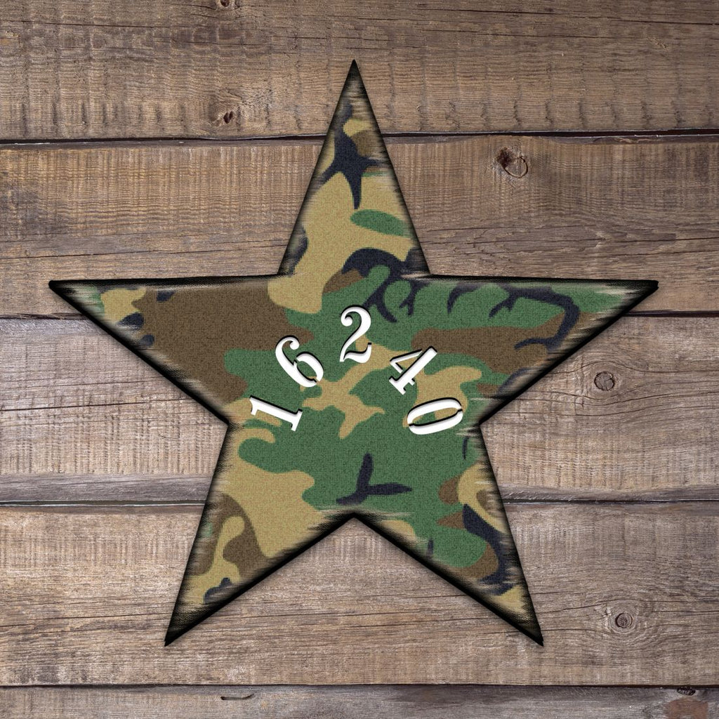 Military Star Wooden Personalized House Number Sign - American Patriotic Decor - Handcrafted Wooden Handcrafted Wooden Address Sign - MA98917