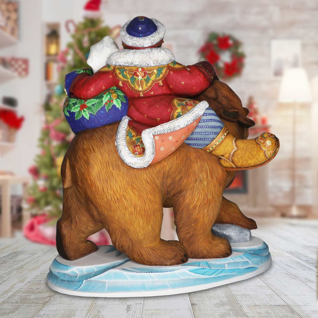 Santa Grizzly Bear Family Ride Limited Edition Hand-Painted WOODCARVED Figurine by G. DeBrekht - Christmas Decor - L2000020 *** PRE-ORDER - Handmade Just for You! ***