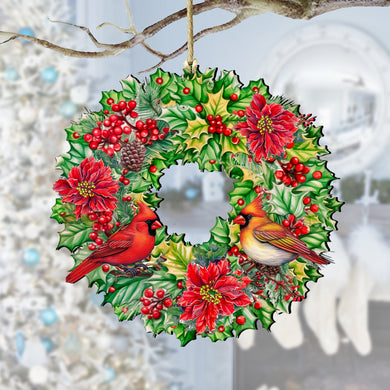 Holiday Cardinal Garland Wreath Wooden Ornaments by G. Debrekht Christmas Decor - 8611070