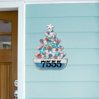 Coastal Tree Boat Personalized House Number Sign by G. Debrekht - Coastal Sea-Life Decor - Handcrafted Wooden Address Sign - MA81931492