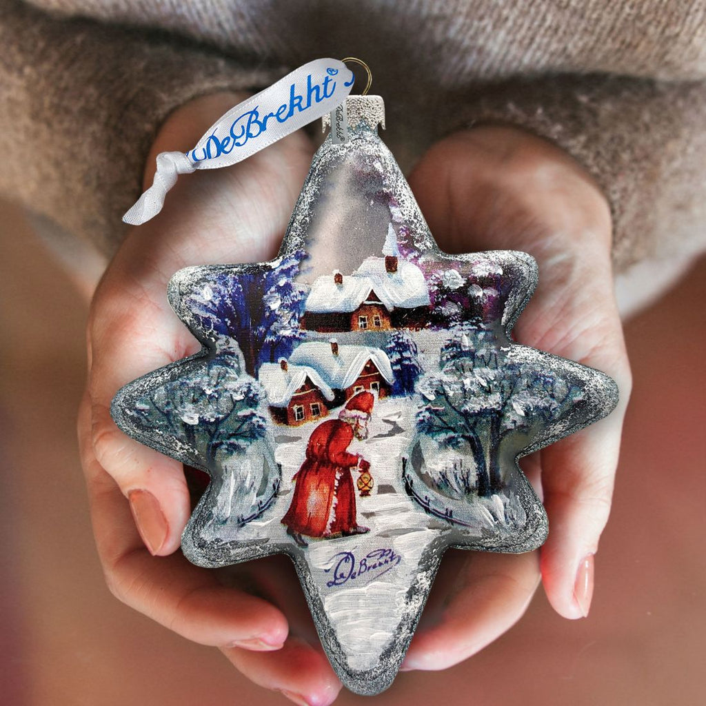Snowman Play North Star Glass Ornament by G. DeBrekht - Christmas Santa Snowman Decor - 755-099