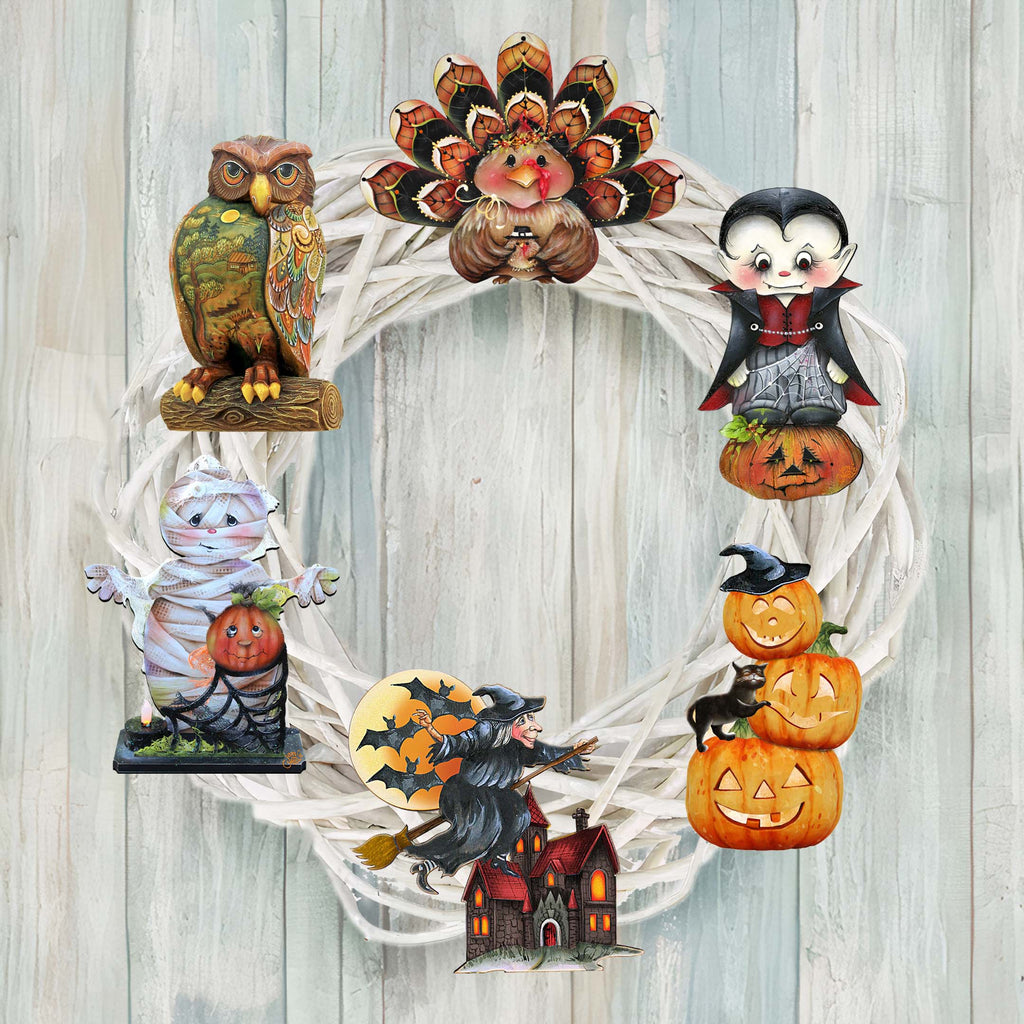 Happy Halloween Clip-On Eco Wood Decorative Ornaments Set of 6 by Jamie Mills-Price and G. Debrekht - Halloween Decor - 8090135C-S6