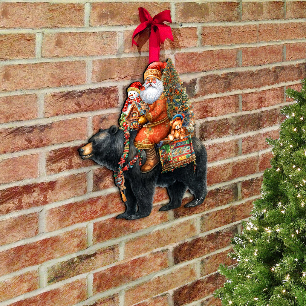 Santa Claus and Black Bear Friend Holiday Door Decor by G. Debrekht - Christmas Santa Snowman Decor - 8611064H