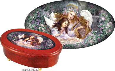 Reading to Mom Oval Wooden Music Box 9x5.5x3