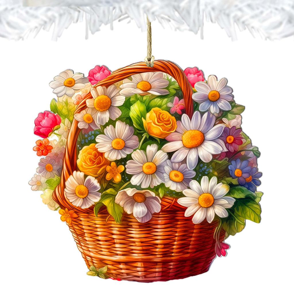 Daisy Basket Wooden Ornaments by G. Debrekht - Love Family Decor - 8688314