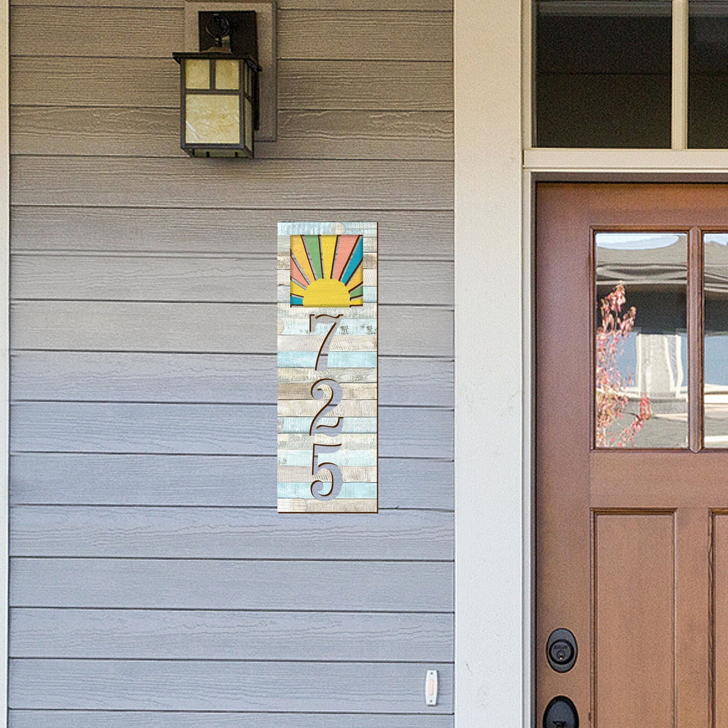 Address Sign - House Numbers for Housewarming - Sunrise Wooden Plaque - Custom Home Sign - MA989821B
