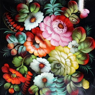 Authentic Zhostovo Floral Hand-Painted Black Metal Tray 18x14 - Kitchenware Gift One-of-a-Kind Work of Art by G. Debrekht Functional Kitchenware Table and Unique Wall Decor