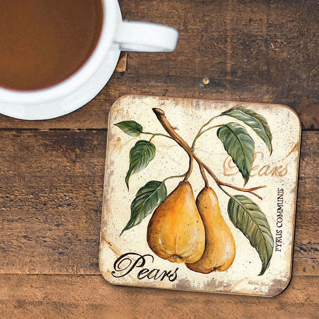 Pears Wooden Cork Coasters Gift Set of 4 by Nature Wonders - Nature Wildlife Decor - 8198631C-S4