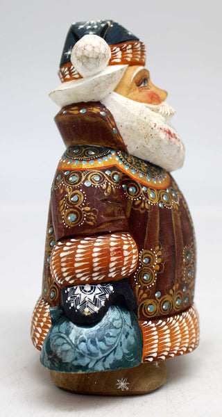 One-of-a-Kind Santa WOODCARVED Handpainted Figurine 3.5 X 2.5 X 5