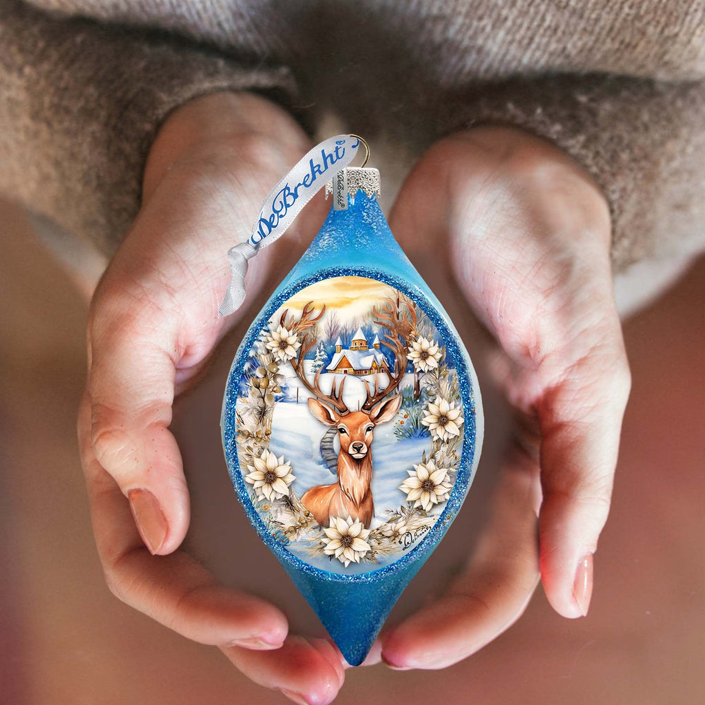 Majestic Forest Deer Drop Glass Ornament by G. Debrekht - Wildlife Holiday Decor - 757-047