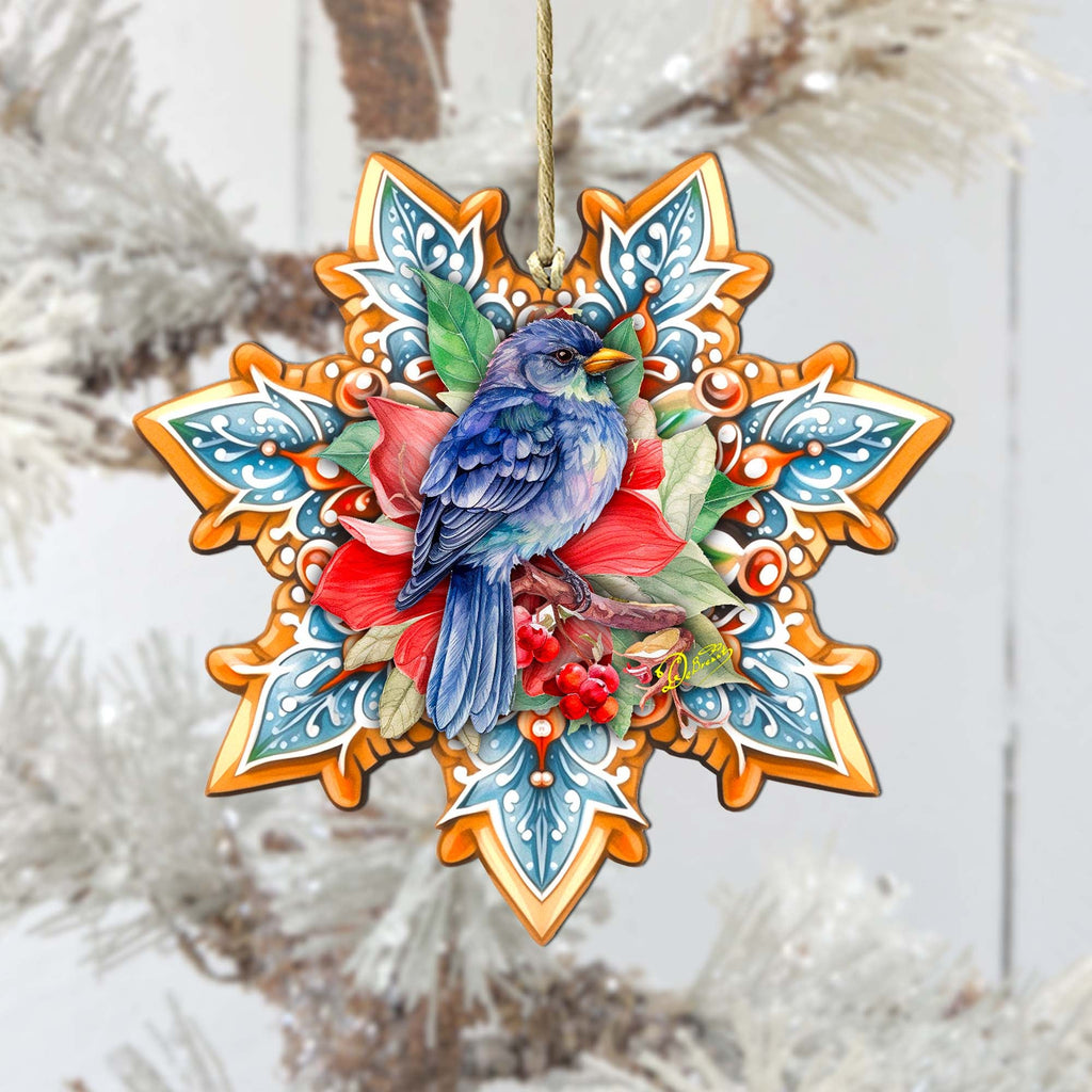 Blue Bird Snowflake Large Wooden Ornament by G. Debrekht - Nature Wildlife Decor - 8688410M