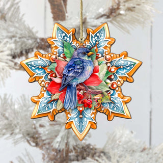 Blue Bird Snowflake Large Wooden Ornament by G. Debrekht - Nature Wildlife Decor - 8688410M
