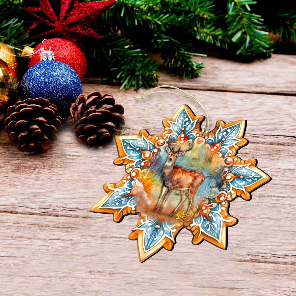 Forest Animals Snowflake Eco Wood Ornaments Set of 3 by G. Debrekht - Nature Wildlife Decor - 8090145-S3